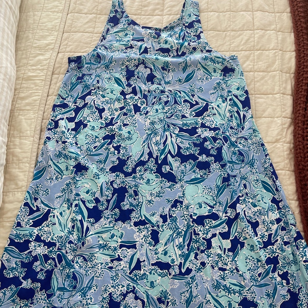 Lilly Pulitzer Blue and Green koala Patterned Kristen Dress size large